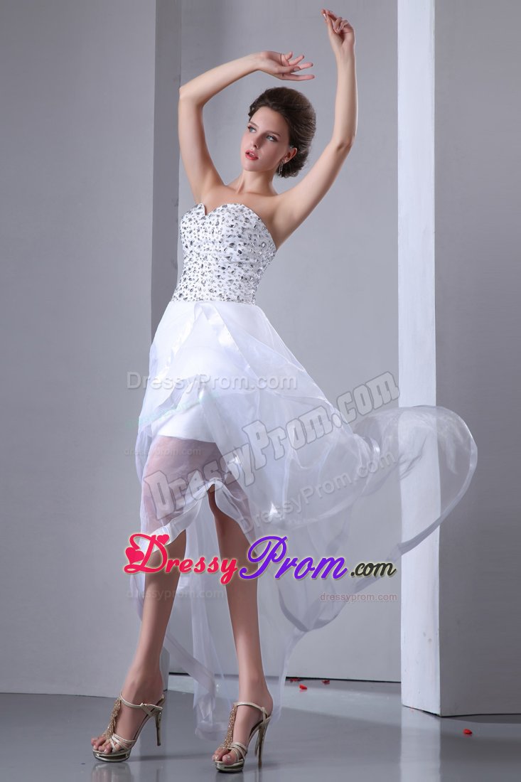 Amazing High-Low Sweetheart Rhinestones White Prom Dress
