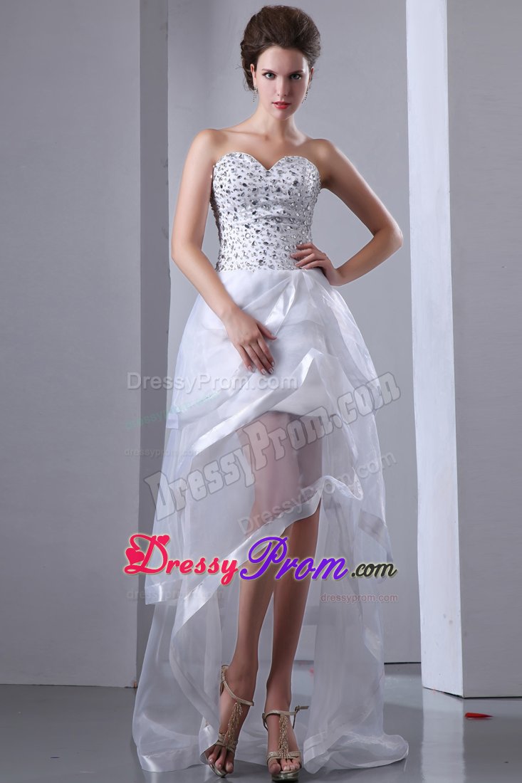 Amazing High-Low Sweetheart Rhinestones White Prom Dress