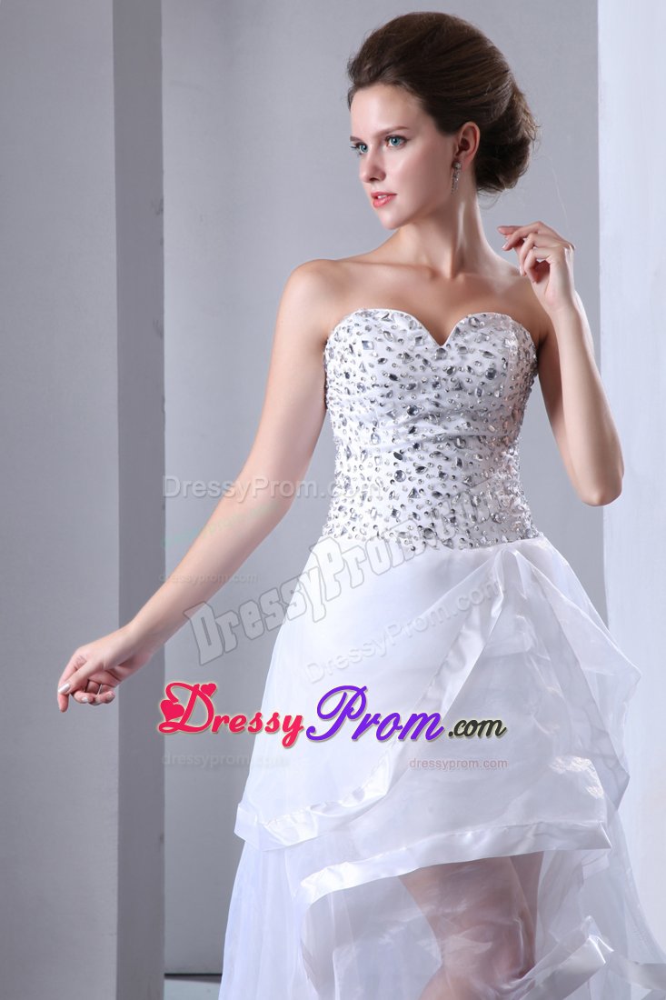 Amazing High-Low Sweetheart Rhinestones White Prom Dress