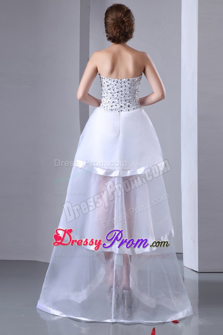 Amazing High-Low Sweetheart Rhinestones White Prom Dress