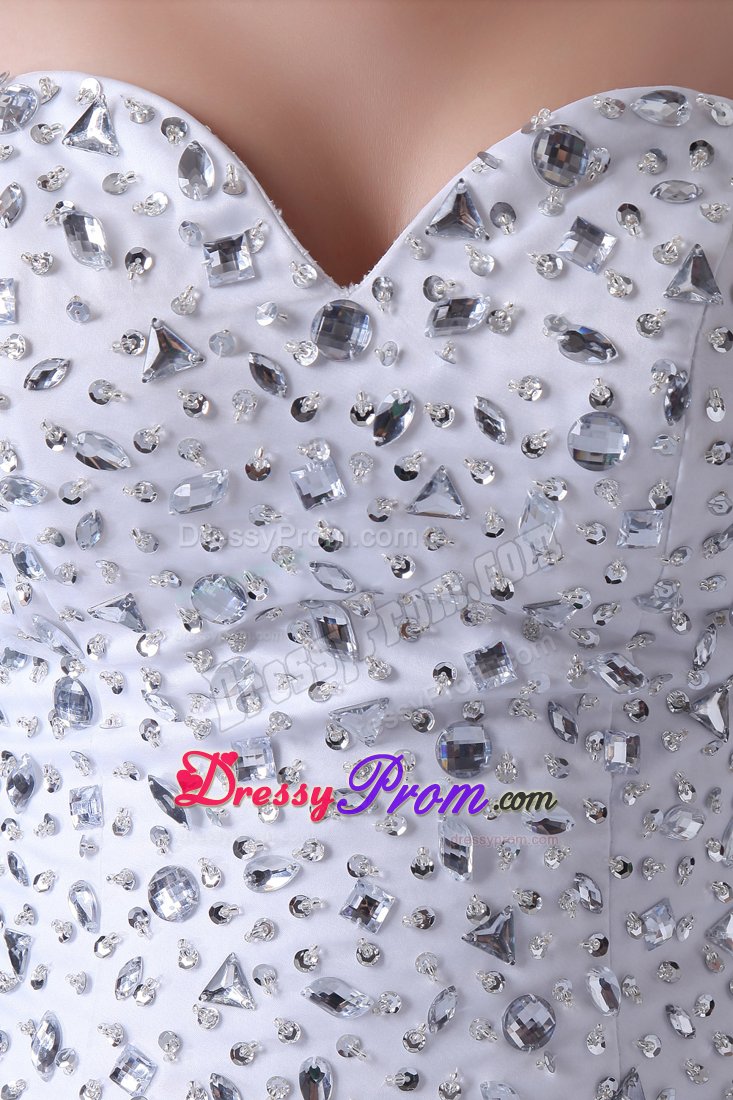 Amazing High-Low Sweetheart Rhinestones White Prom Dress