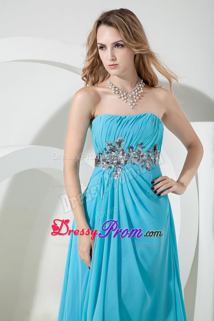 Romantic Column Paillette Slitted Aqua Blue Prom formal Dress