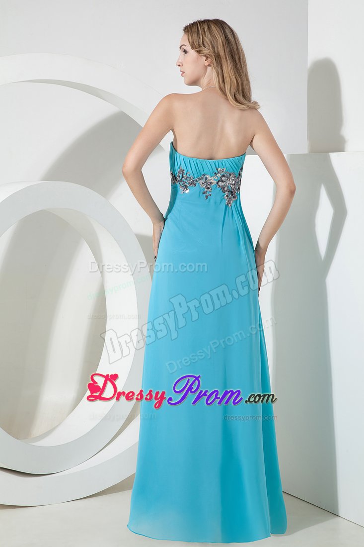 Romantic Column Paillette Slitted Aqua Blue Prom formal Dress
