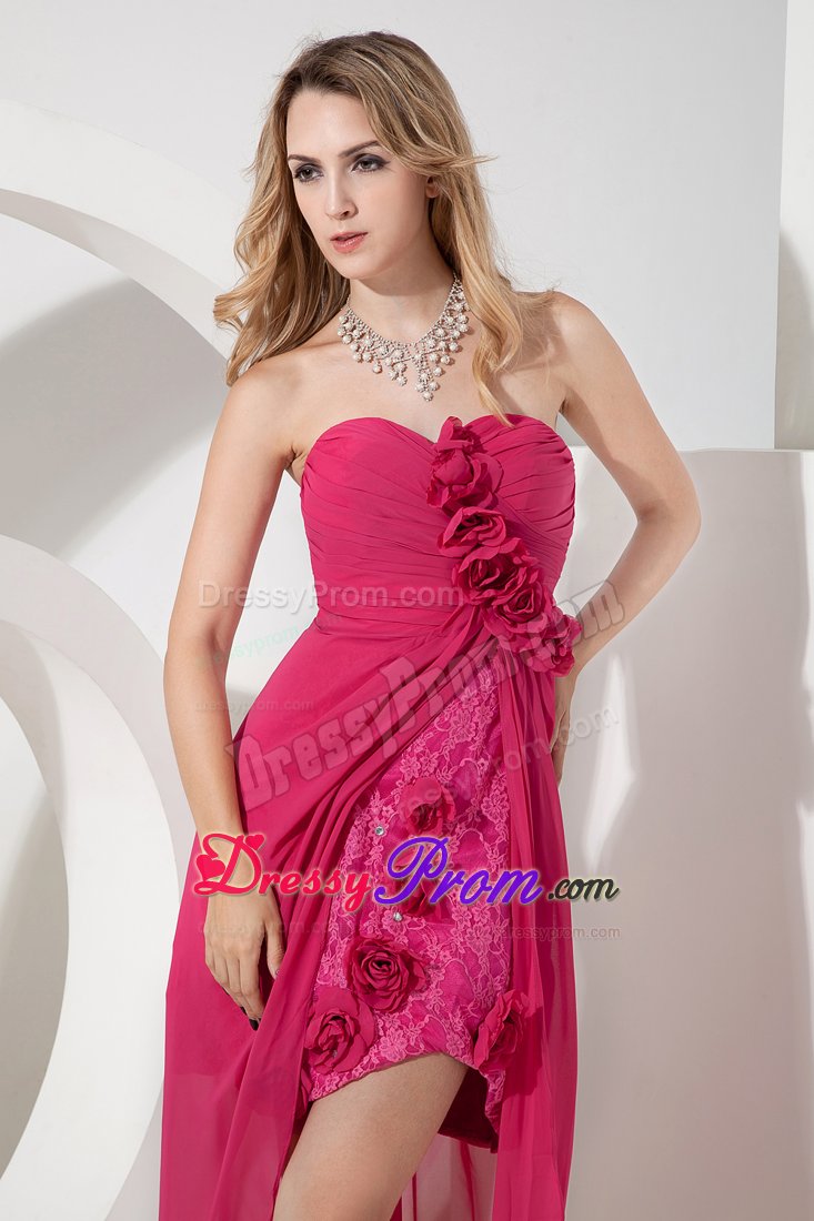 Gorgeous High-Low Flowers Coral Red Prom Celebrity Dresses