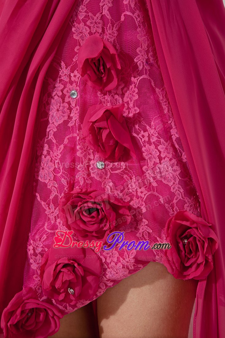 Gorgeous High-Low Flowers Coral Red Prom Celebrity Dresses