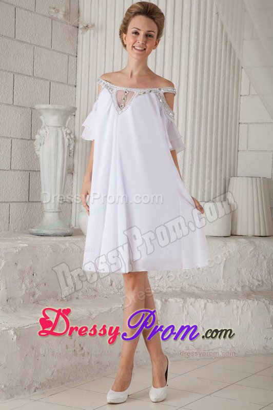 Pretty Off The Shoulder White Short Prom Dress with Cutouts