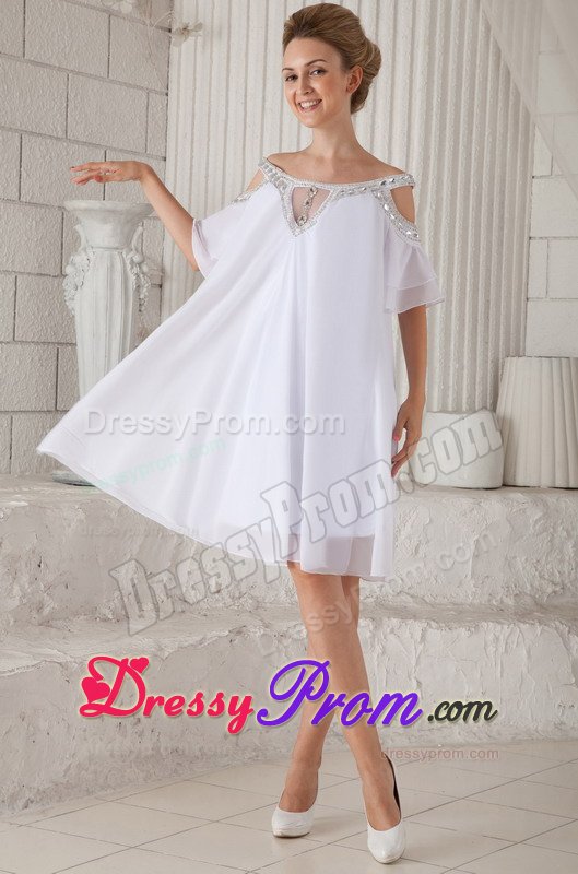 Pretty Off The Shoulder White Short Prom Dress with Cutouts