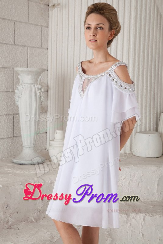 Pretty Off The Shoulder White Short Prom Dress with Cutouts