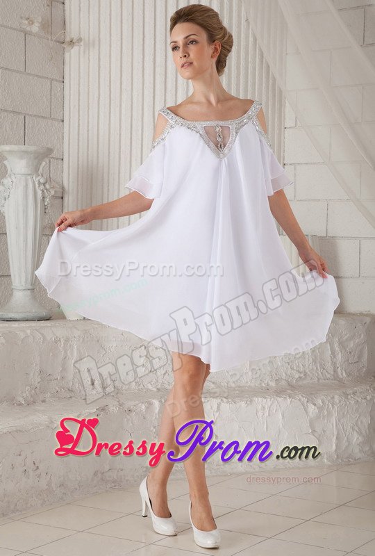 Pretty Off The Shoulder White Short Prom Dress with Cutouts