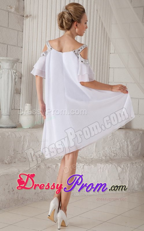 Pretty Off The Shoulder White Short Prom Dress with Cutouts