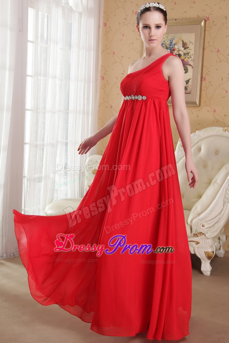 Classic Empire One Shoulder Ruched Red girls Prom Dress