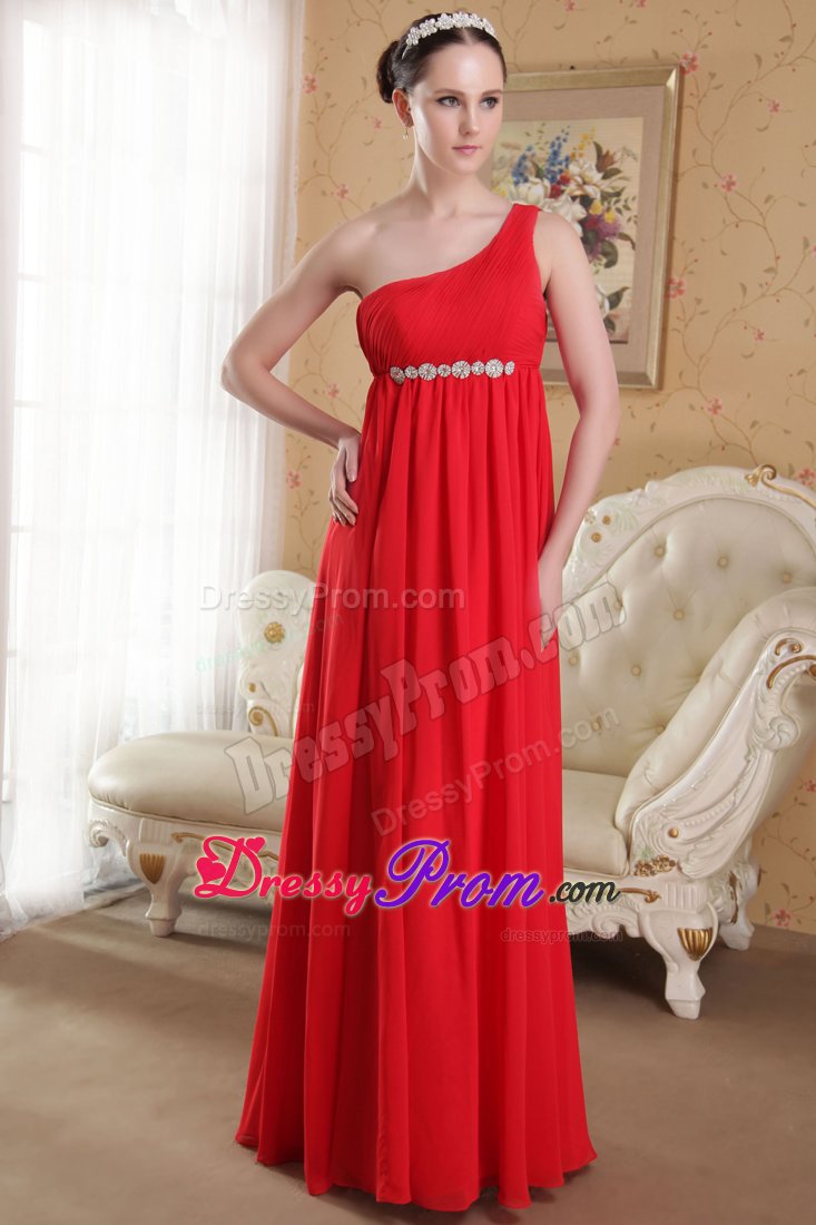 Classic Empire One Shoulder Ruched Red girls Prom Dress
