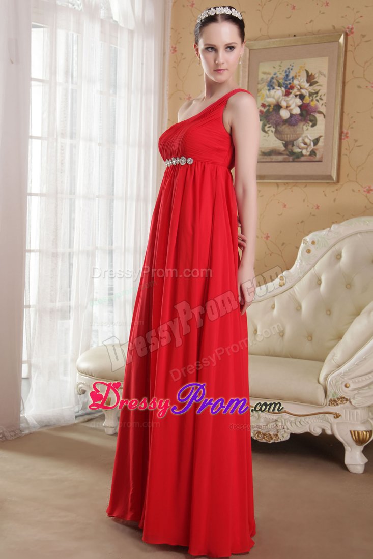 Classic Empire One Shoulder Ruched Red girls Prom Dress