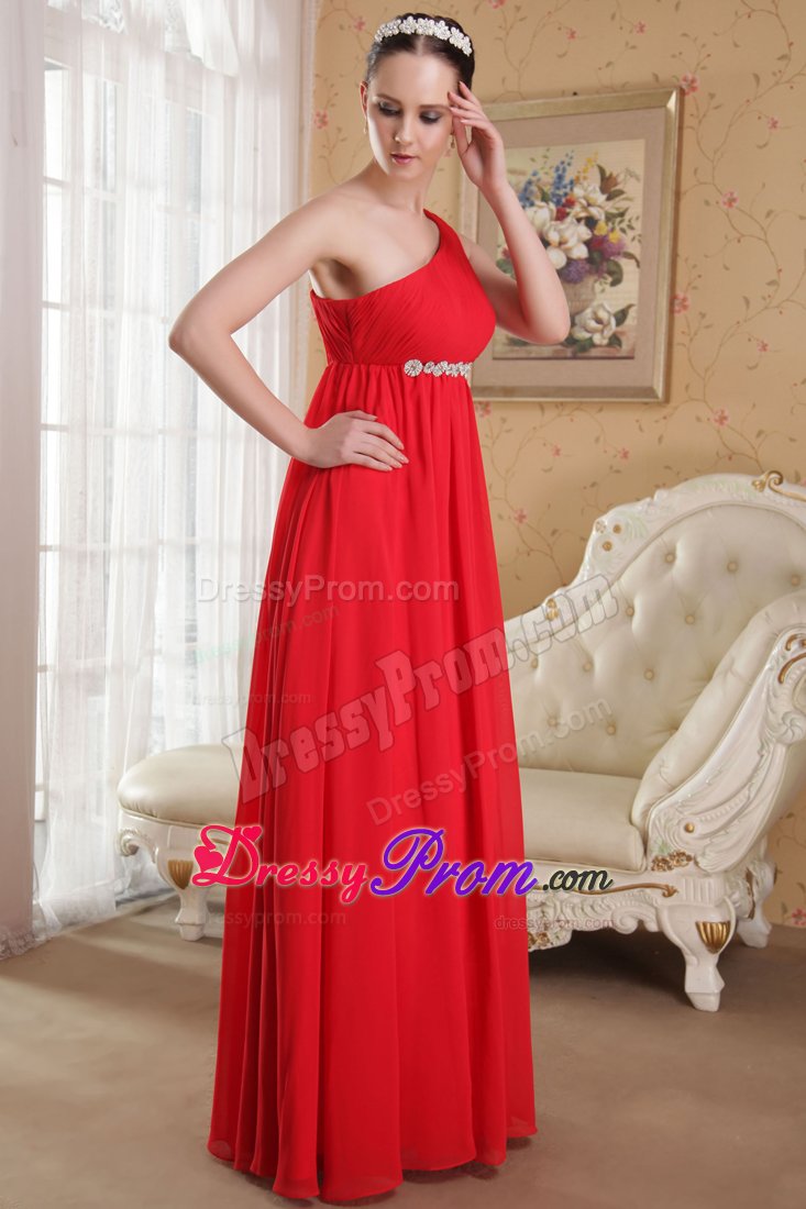 Classic Empire One Shoulder Ruched Red girls Prom Dress