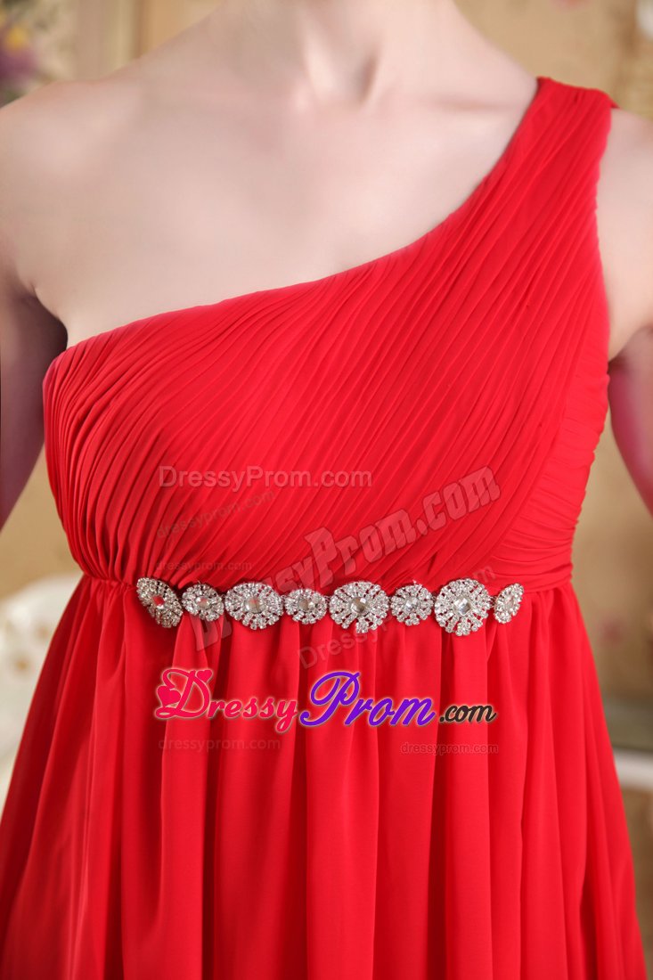 Classic Empire One Shoulder Ruched Red girls Prom Dress