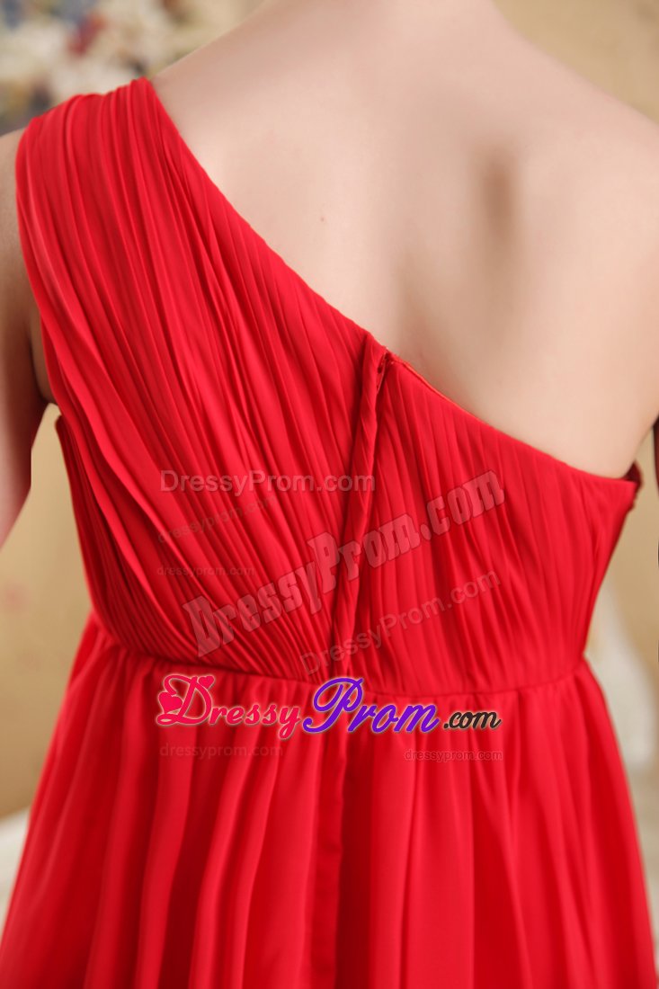 Classic Empire One Shoulder Ruched Red girls Prom Dress