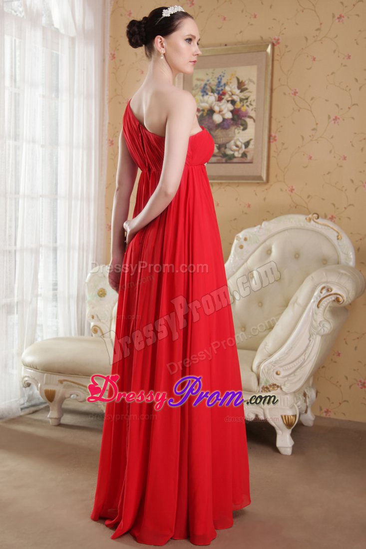 Classic Empire One Shoulder Ruched Red girls Prom Dress