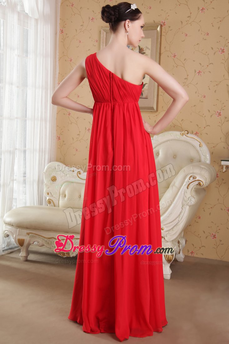 Classic Empire One Shoulder Ruched Red girls Prom Dress