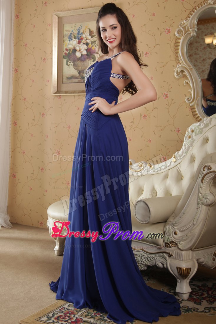 Timeless Empire One Shoulder Beaded Long Blue Prom Dresses