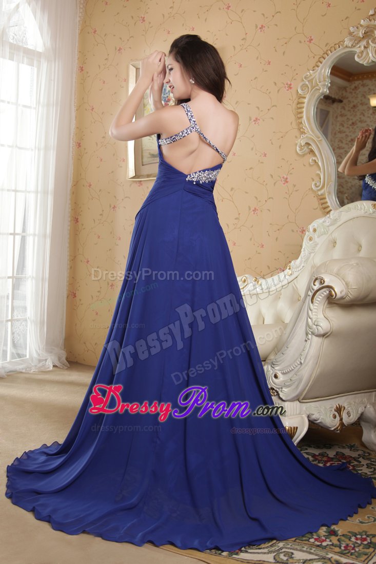 Timeless Empire One Shoulder Beaded Long Blue Prom Dresses
