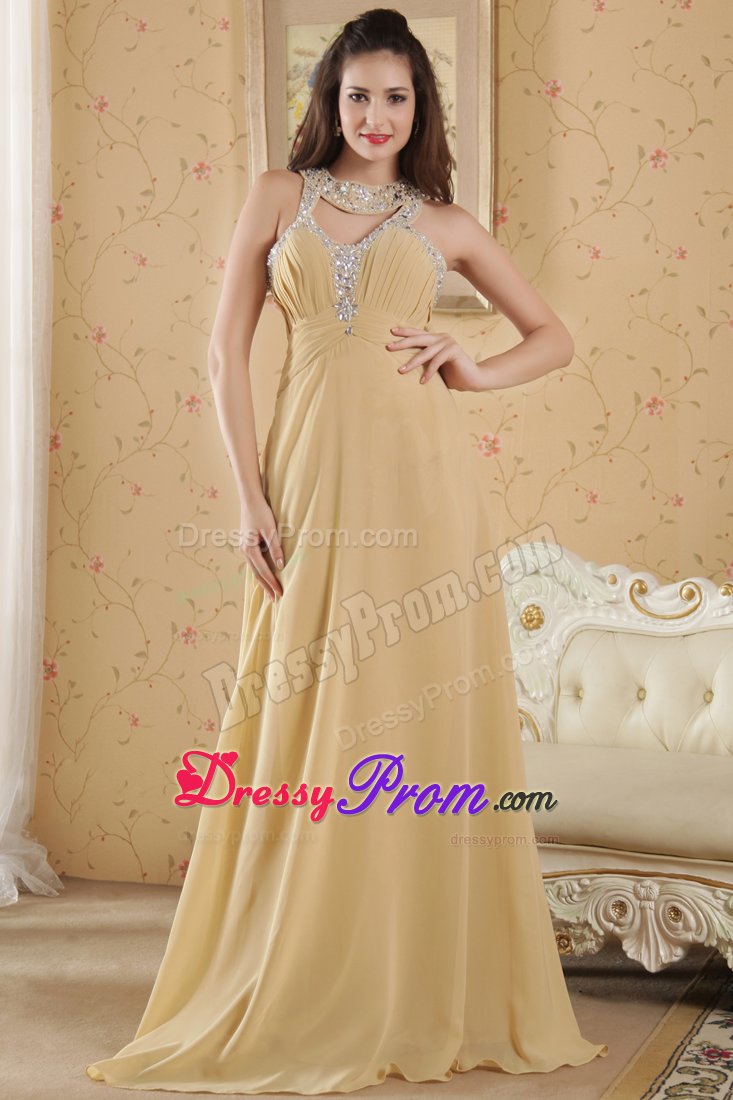 Memorable Scoop Neck Gold Prom Evening Dress with Cutouts