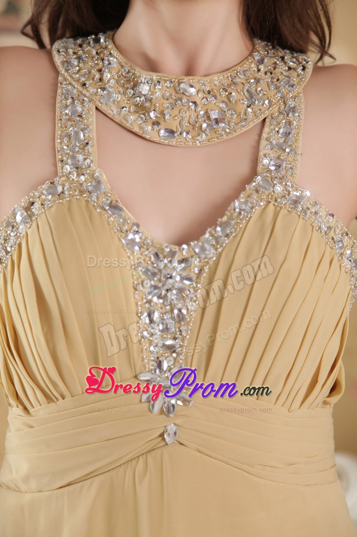 Memorable Scoop Neck Gold Prom Evening Dress with Cutouts