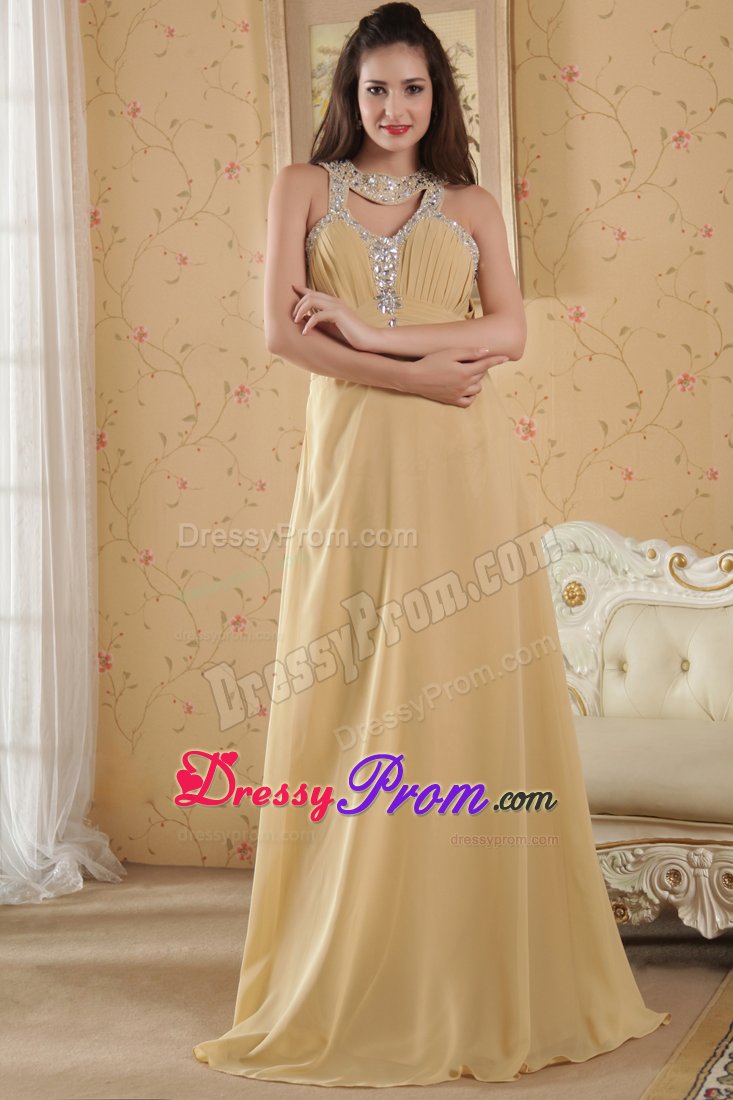 Memorable Scoop Neck Gold Prom Evening Dress with Cutouts