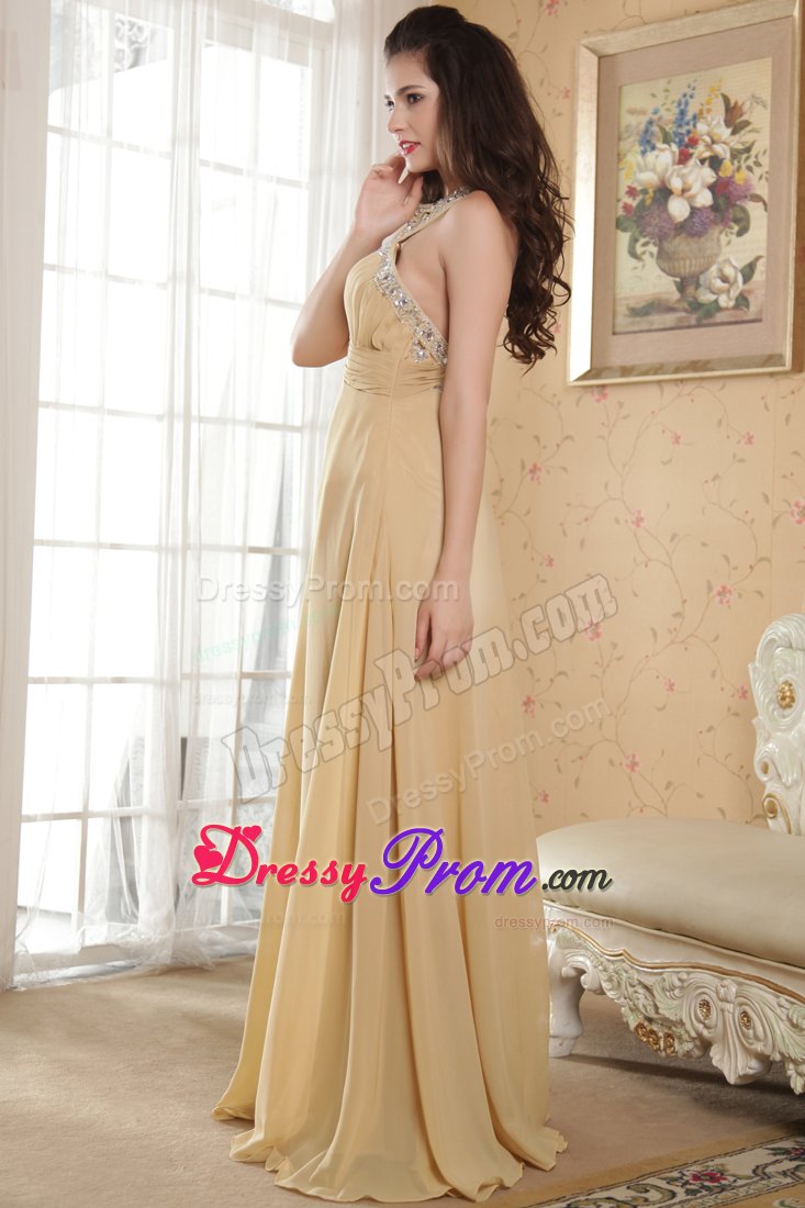 Memorable Scoop Neck Gold Prom Evening Dress with Cutouts