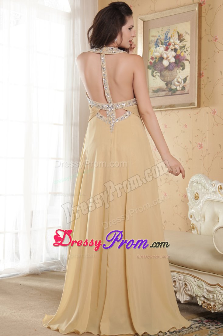 Memorable Scoop Neck Gold Prom Evening Dress with Cutouts