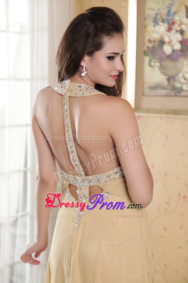 Memorable Scoop Neck Gold Prom Evening Dress with Cutouts