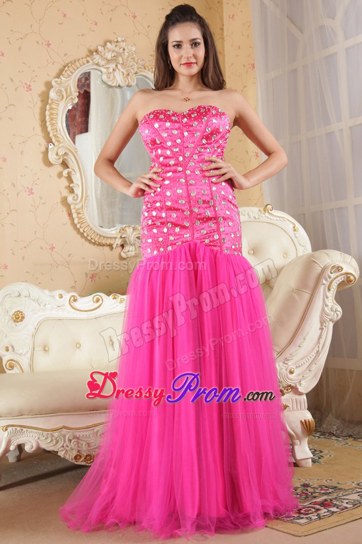 Necessary Hot Pink Prom Dress for Girls with Rhinestones