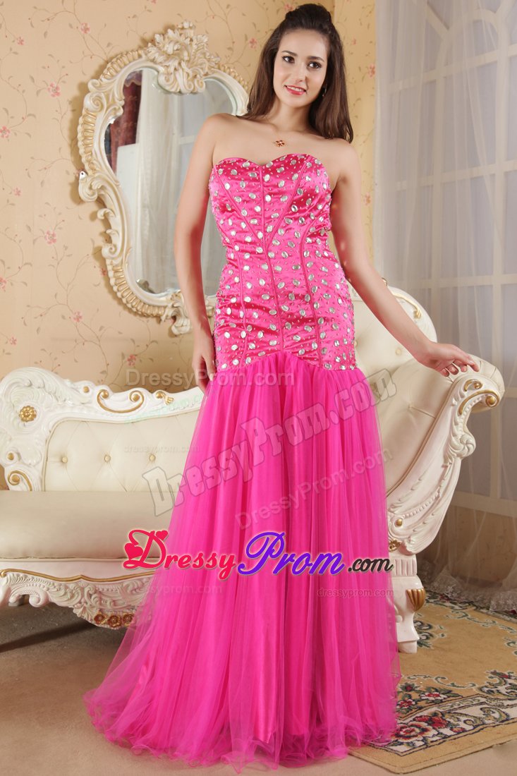 Necessary Hot Pink Prom Dress for Girls with Rhinestones