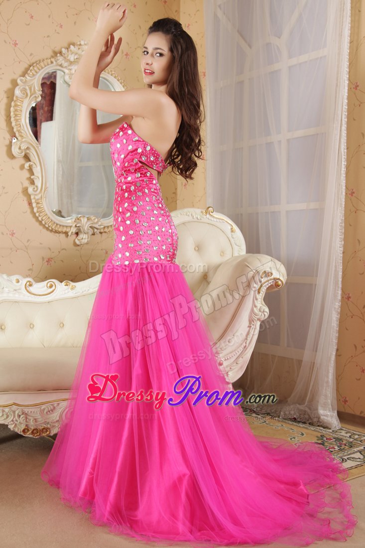 Necessary Hot Pink Prom Dress for Girls with Rhinestones