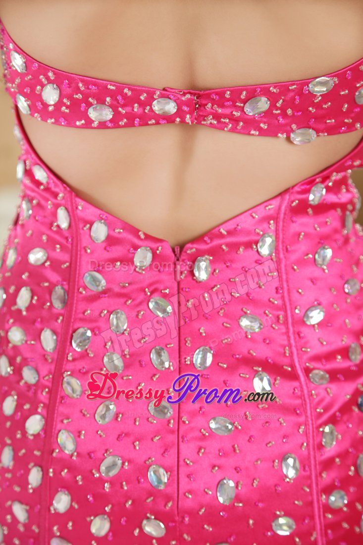 Necessary Hot Pink Prom Dress for Girls with Rhinestones