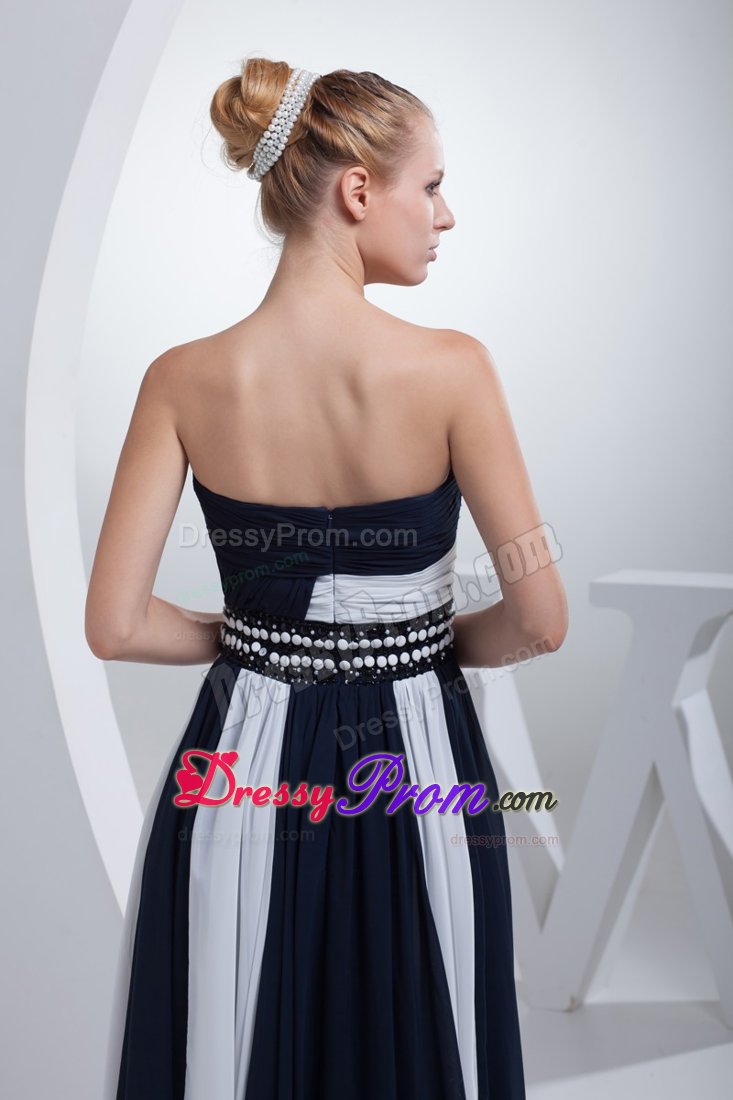 Exquisite Navy Blue and White Ruched Prom formal Dresses