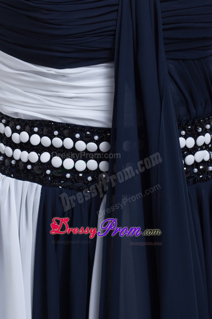Exquisite Navy Blue and White Ruched Prom formal Dresses