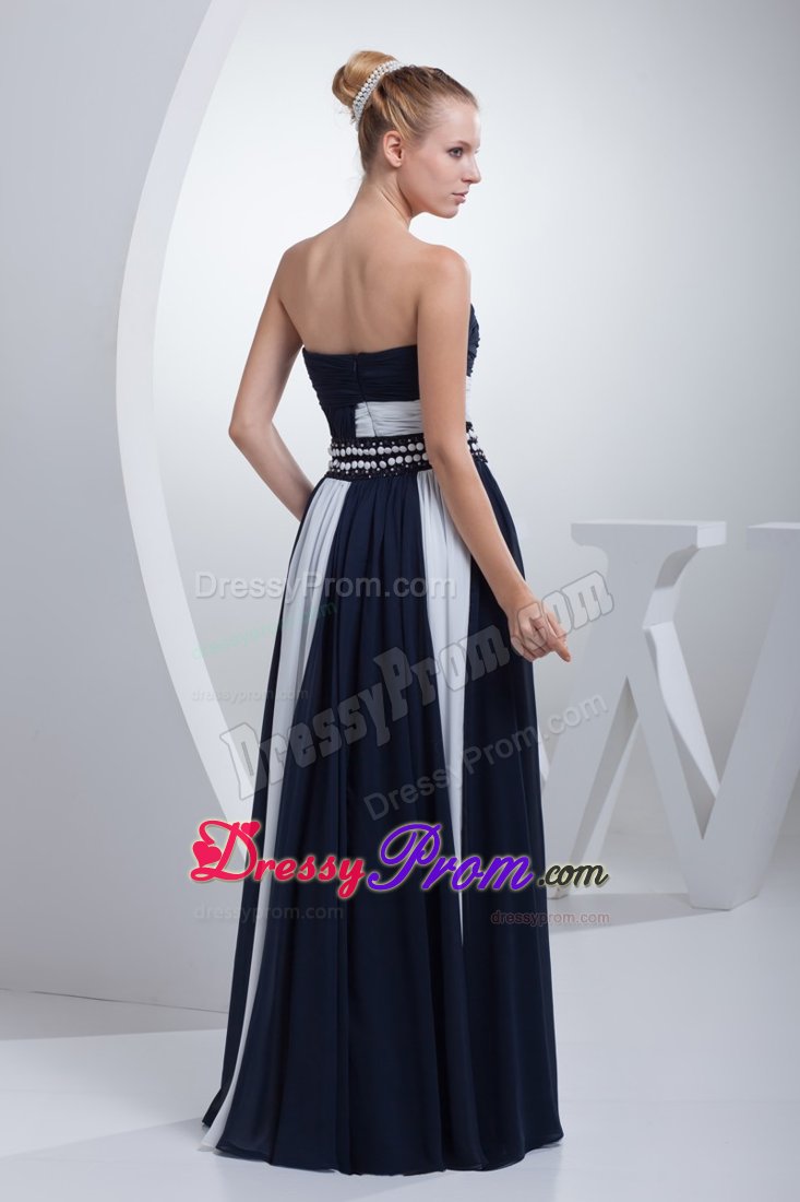 Exquisite Navy Blue and White Ruched Prom formal Dresses