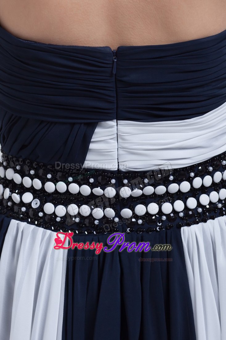 Exquisite Navy Blue and White Ruched Prom formal Dresses