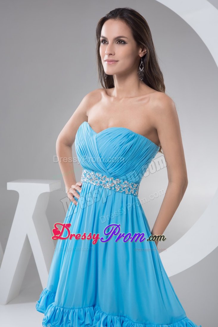 Attractive Ruched Beaded Aqua Blue Mini Prom Holiday Dress
