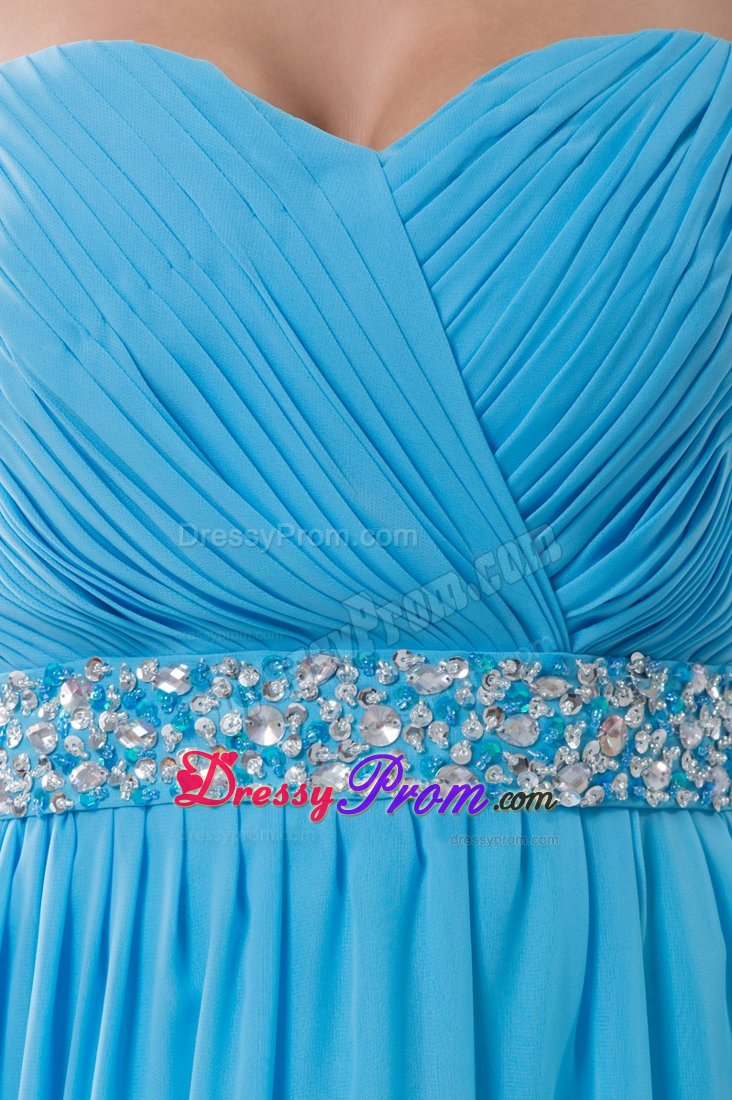 Attractive Ruched Beaded Aqua Blue Mini Prom Holiday Dress