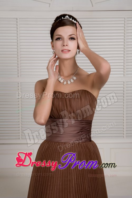 Free Shipping A-line Pleated Brush Train Brown Prom Dresses