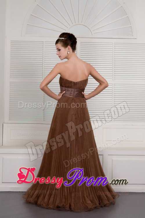 Free Shipping A-line Pleated Brush Train Brown Prom Dresses