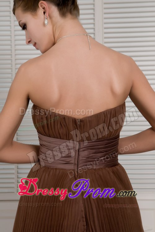 Free Shipping A-line Pleated Brush Train Brown Prom Dresses