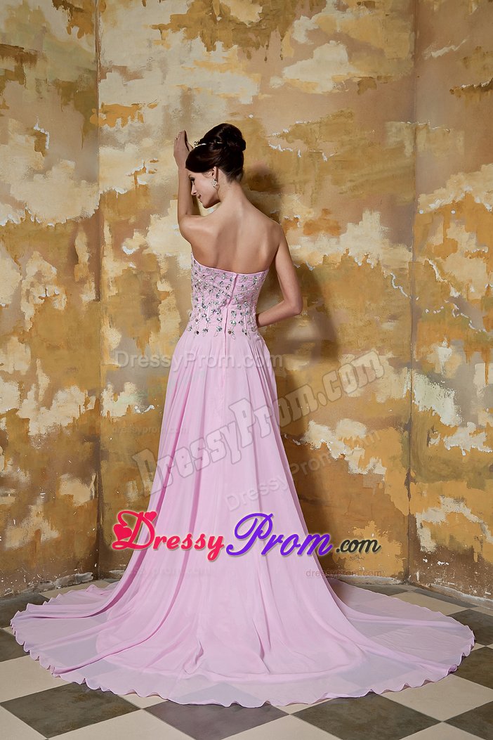 Cute Chiffon Empire Beaded Rose Pink Prom formal Dress