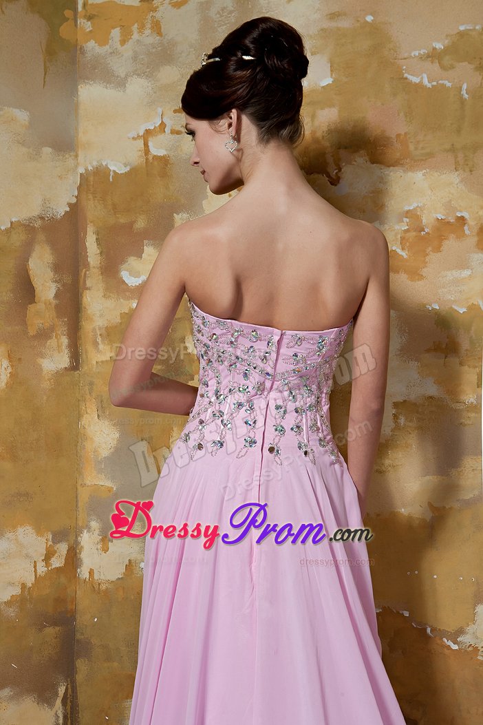 Cute Chiffon Empire Beaded Rose Pink Prom formal Dress
