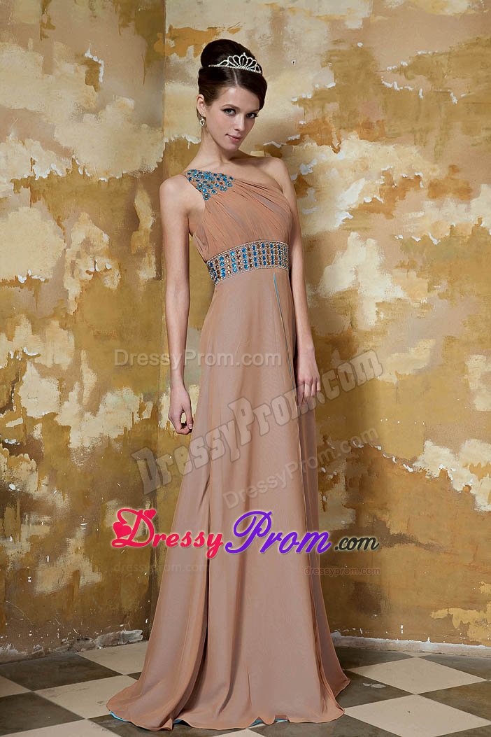 Brown Beaded One Shoulder Rhinestones Dress for Prom On Sale