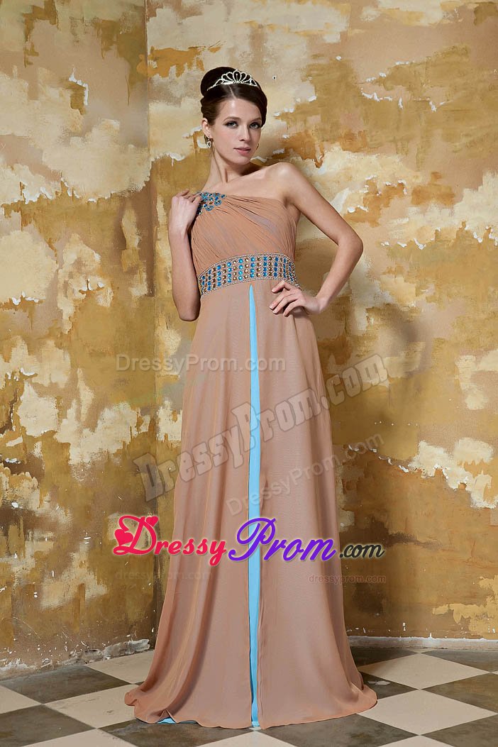 Brown Beaded One Shoulder Rhinestones Dress for Prom On Sale
