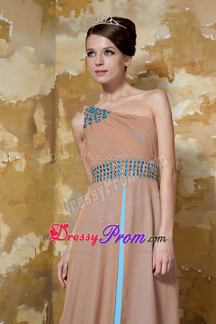 Brown Beaded One Shoulder Rhinestones Dress for Prom On Sale
