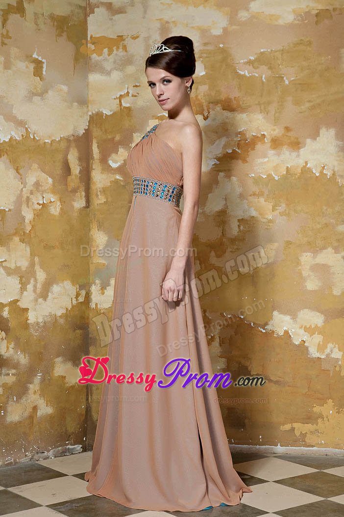 Brown Beaded One Shoulder Rhinestones Dress for Prom On Sale
