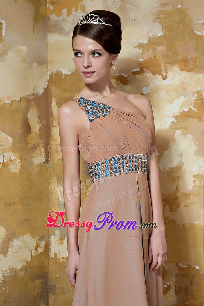 Brown Beaded One Shoulder Rhinestones Dress for Prom On Sale
